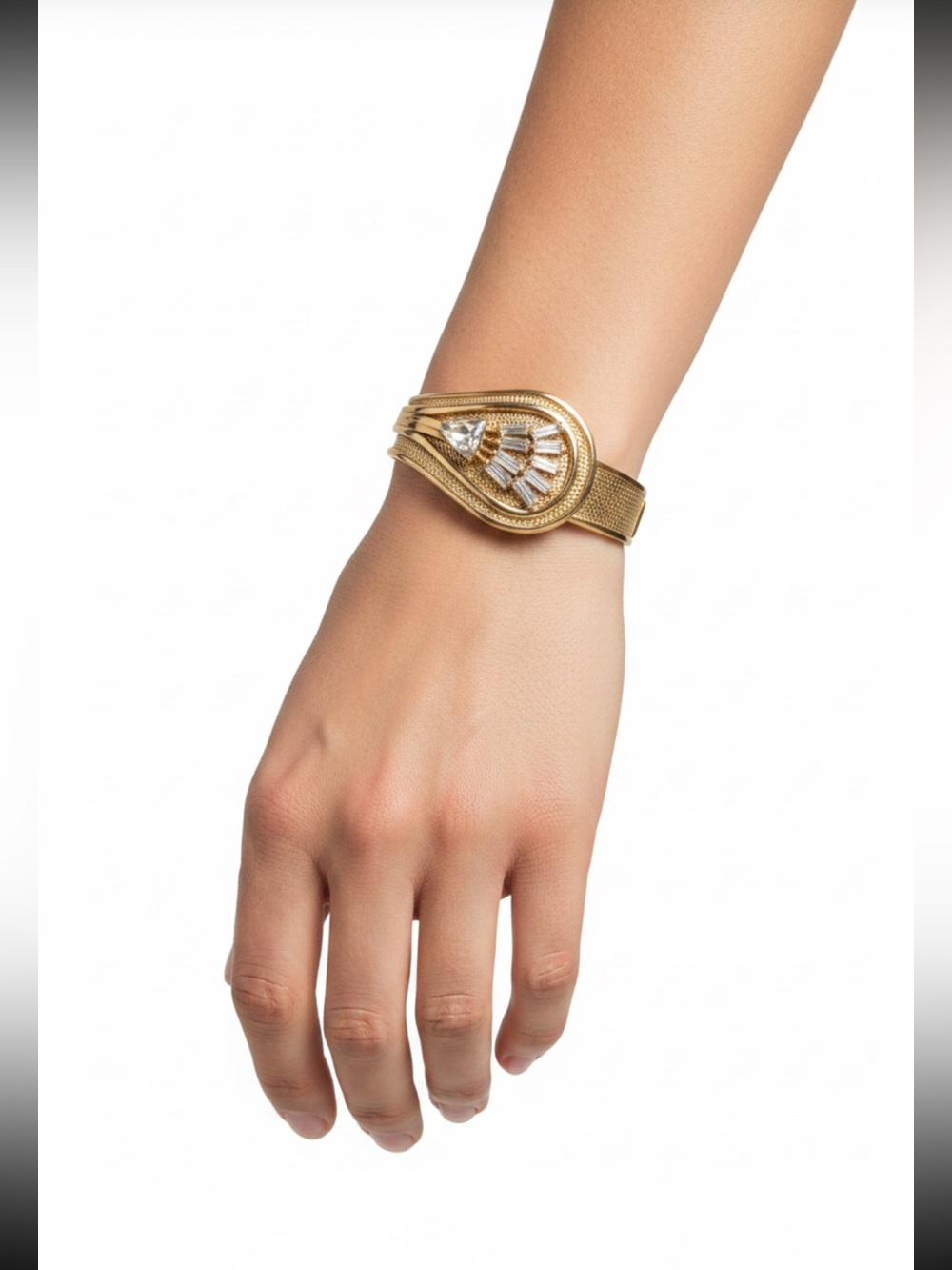 Vintage Gold Bracelet with Clear Crystal Accents Rare Find
